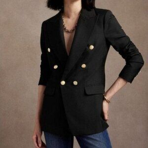 NWT Banana Republic RT$220 Black Gold Button Double-Breasted Captain's Blazer 2R